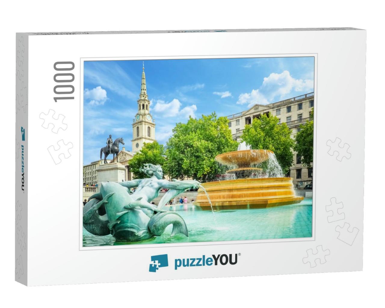 View of the Fountains in the Trafalgar Square on a Bright... Jigsaw Puzzle with 1000 pieces