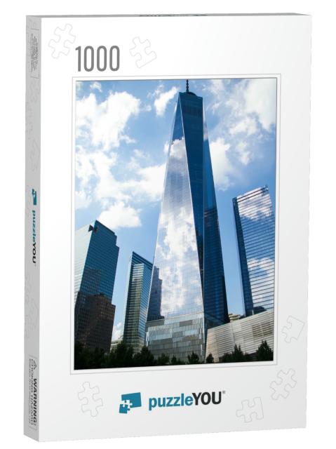 One World Trade Center & Buildings Reflect Cloudy Blue Sk... Jigsaw Puzzle with 1000 pieces