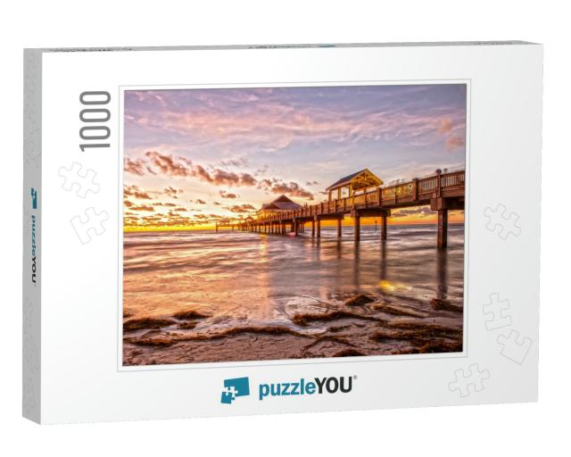 Sunset At Clearwater Beach Pier Florida... Jigsaw Puzzle with 1000 pieces