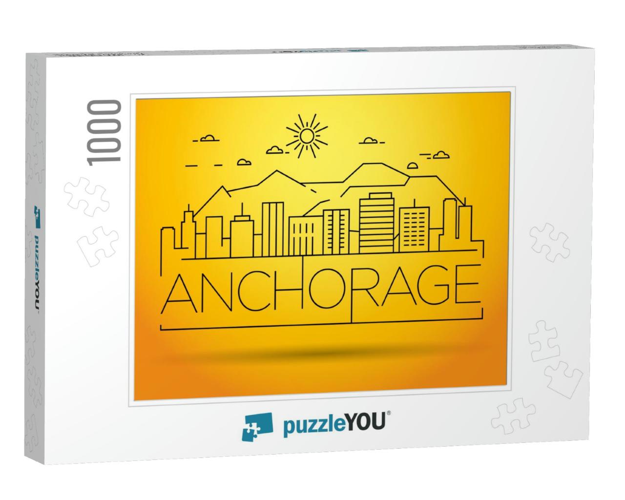 Minimal Anchorage Linear City Skyline with Typographic De... Jigsaw Puzzle with 1000 pieces