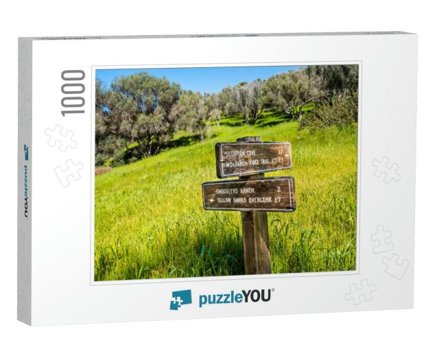 Trail Sign At Smugglers Cove on Santa Cruz Island, Channe... Jigsaw Puzzle with 1000 pieces