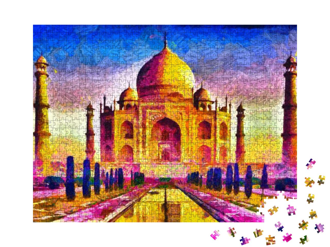 Agra Taj Mahal Colorful Architecture Oil Painting... Jigsaw Puzzle with 1000 pieces