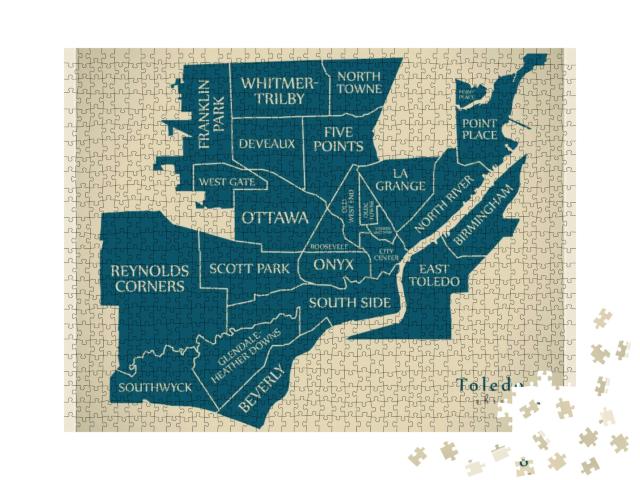 Modern City Map - Toledo Ohio City of the USA with Neighbo... Jigsaw Puzzle with 1000 pieces