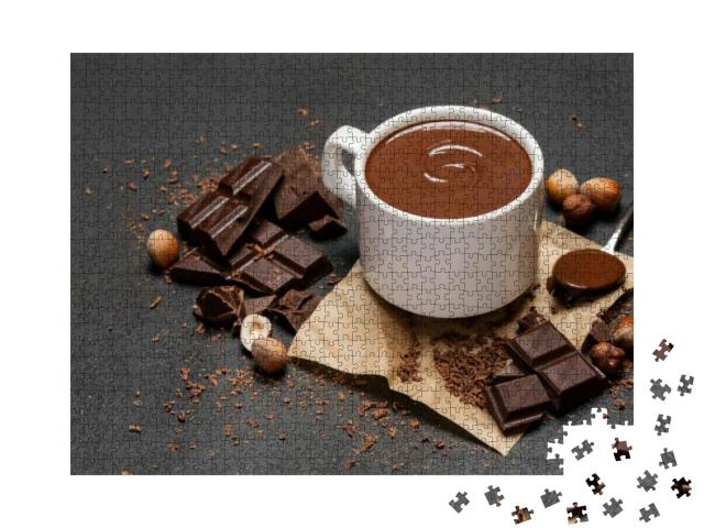 Cup of Hot Chocolate & Pieces of Chocolate on Dark Concre... Jigsaw Puzzle with 1000 pieces
