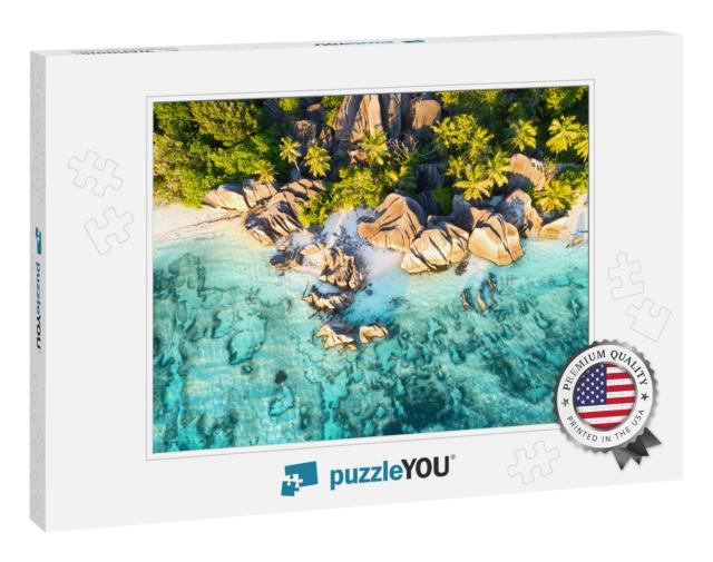 Sunset At Beautiful Anse Source D`Argent Beach At Seychel... Jigsaw Puzzle