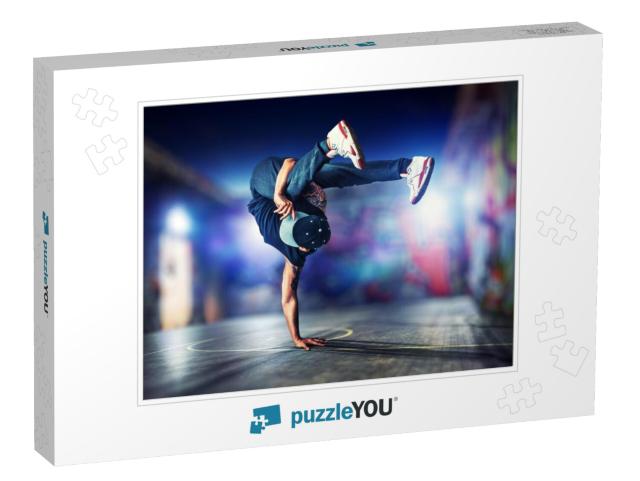 Young Man Break Dancing At Night on Urban Painted Walls B... Jigsaw Puzzle