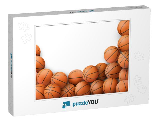 Many Orange Basketball Balls on White Background... Jigsaw Puzzle