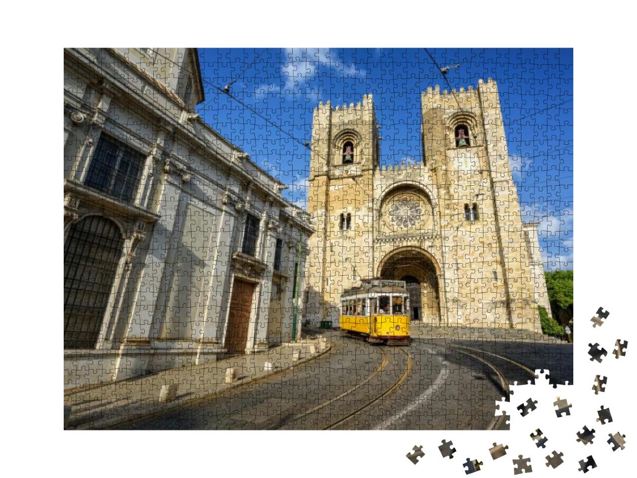 Old Tram in Front of Cathedral in Lisbon, Portugal... Jigsaw Puzzle with 1000 pieces