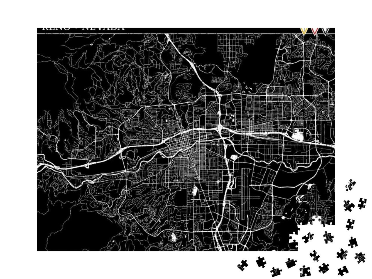 Simple Map of Reno, Nevada, Usa. Black & White Version fo... Jigsaw Puzzle with 1000 pieces
