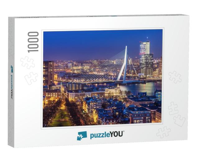 Rotterdam Skyline with Erasmus Bridge At Twilight as Seen... Jigsaw Puzzle with 1000 pieces
