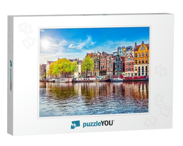 Amsterdam Netherlands Dancing Houses Over River Amstel La... Jigsaw Puzzle