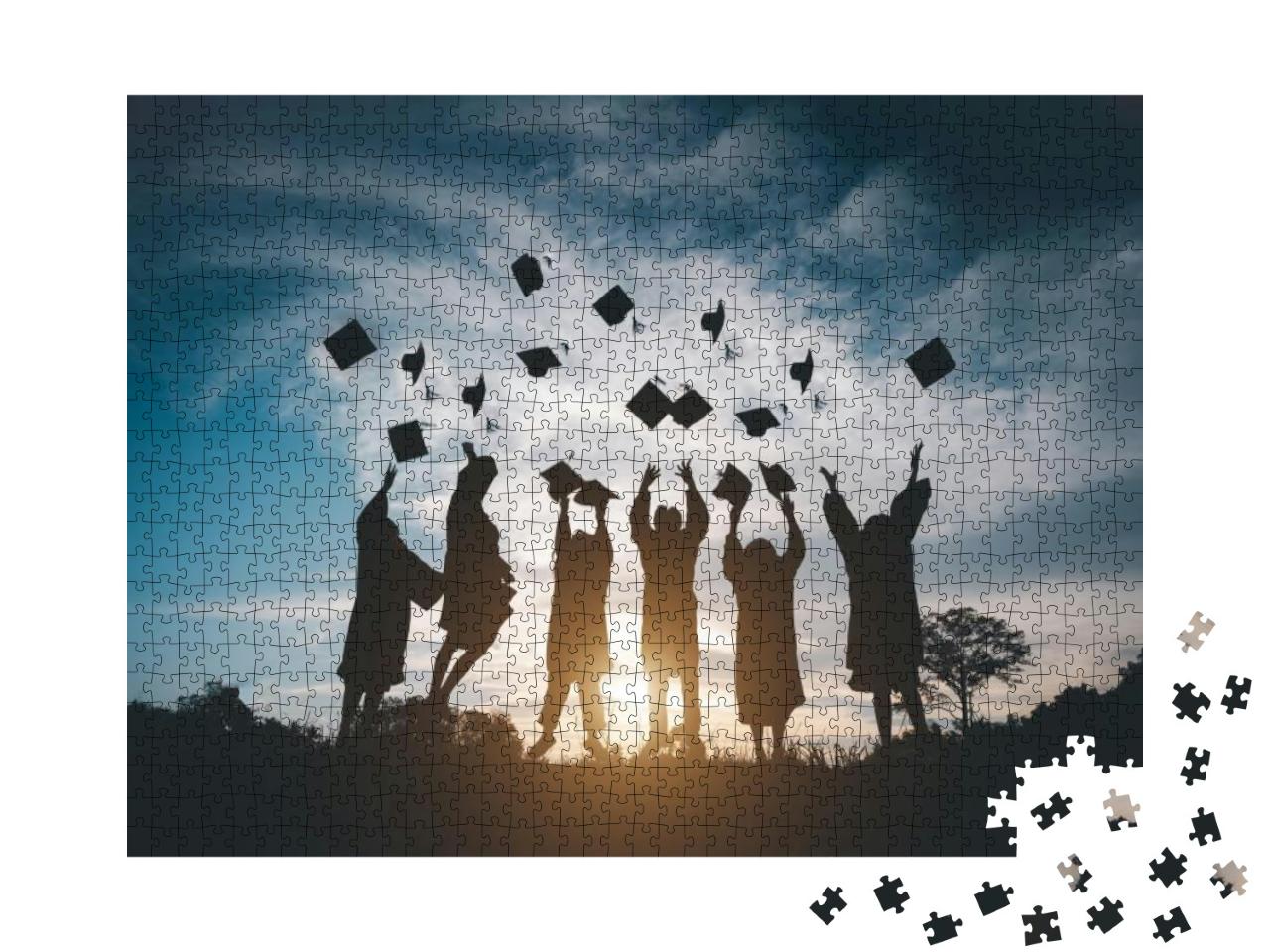 Silhouettes of Students Celebration Education Grad... Jigsaw Puzzle with 1000 pieces