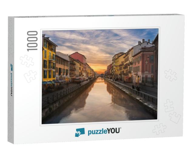 Naviglio Grande Canal. Milan City, Italy... Jigsaw Puzzle with 1000 pieces