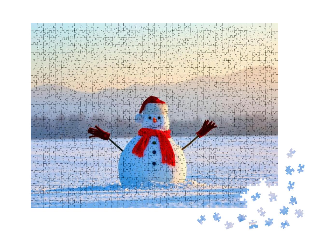 On the White Fluffy Textured Snow Alone Snowman the Frien... Jigsaw Puzzle with 1000 pieces