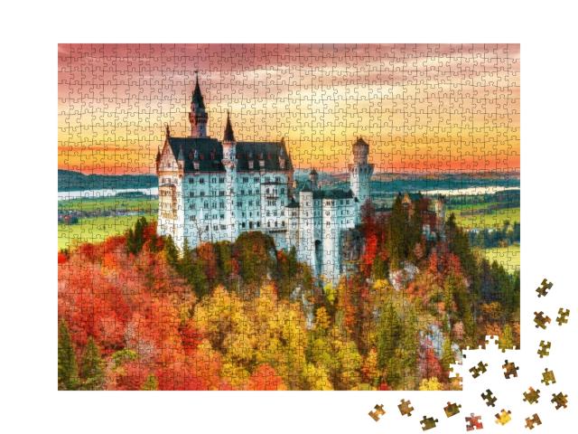 Beautiful Aerial View of Neuschwanstein Castle in Autumn... Jigsaw Puzzle with 1000 pieces