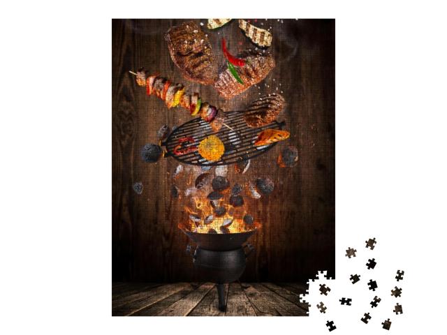 Kettle Grill with Hot Briquettes, Cast Iron Grate & Tasty... Jigsaw Puzzle with 1000 pieces