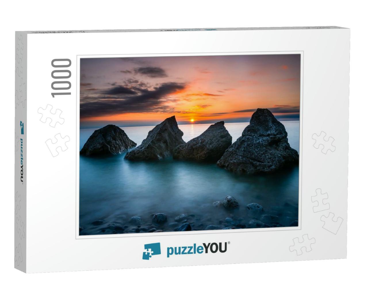 Sea Rocks At Sunset Landscape. Sunset Sea Rocks. Sunset O... Jigsaw Puzzle with 1000 pieces