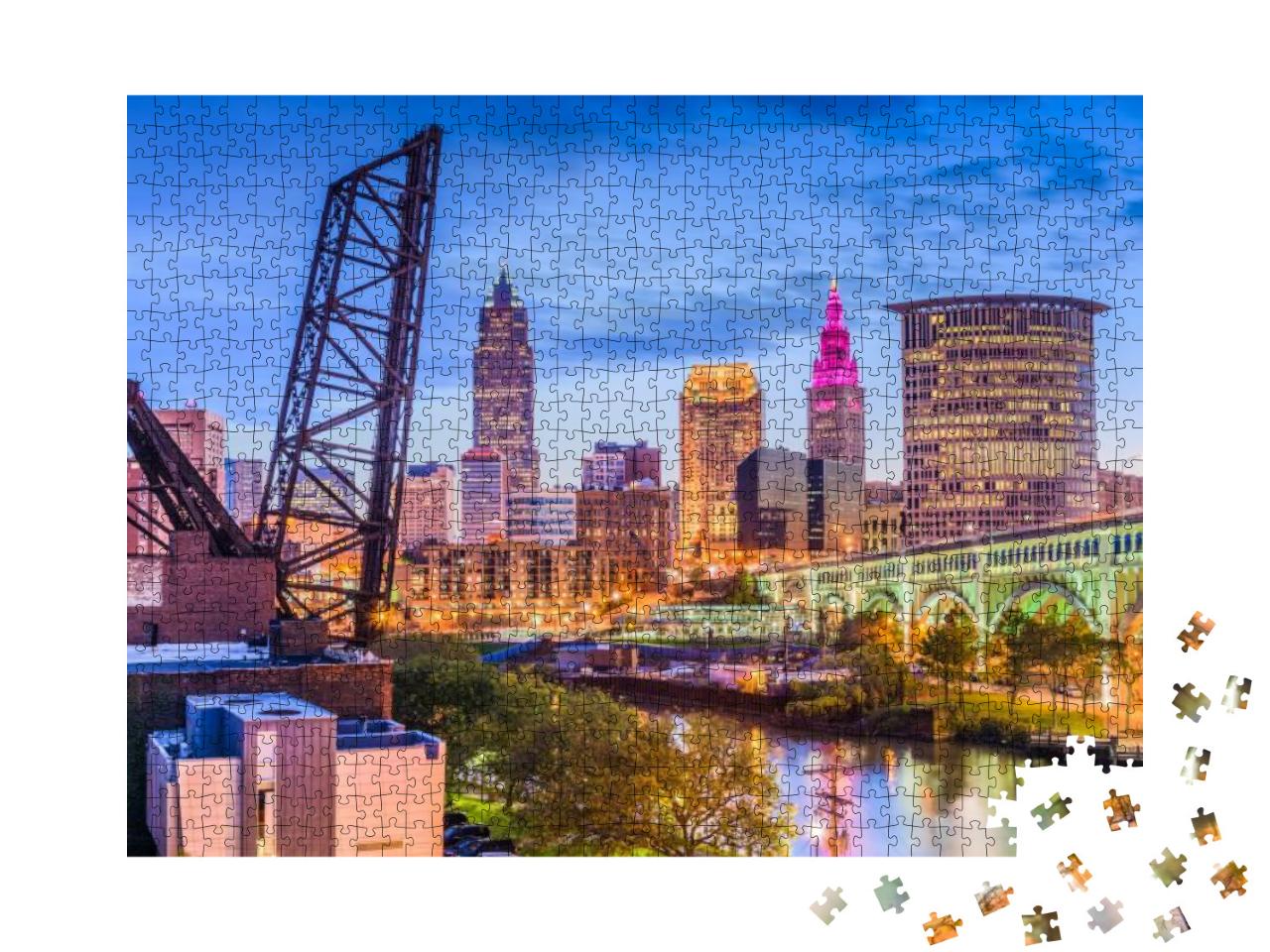 Cleveland, Ohio, USA Downtown Skyline on the River... Jigsaw Puzzle with 1000 pieces