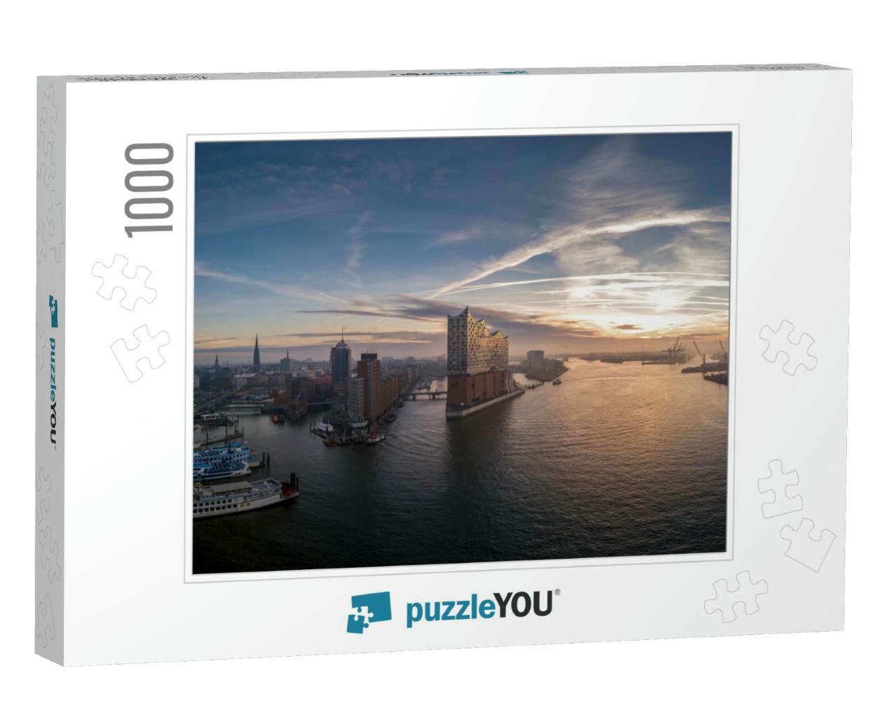 Panorama Aerial View from the Port of Hamburg with Beauti... Jigsaw Puzzle with 1000 pieces
