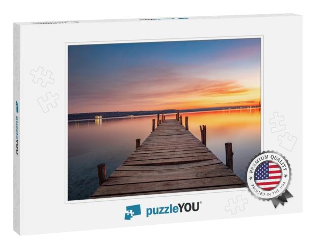 Small Dock or Wooden Pier & the Sea Lake At Sunset... Jigsaw Puzzle