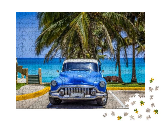 Varadero, Cuba - June 21, 2017 Hdr - American Blue Buick... Jigsaw Puzzle with 1000 pieces