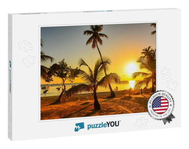 Sunset on the Beach of Caribbean Sea, Dominican Republic... Jigsaw Puzzle