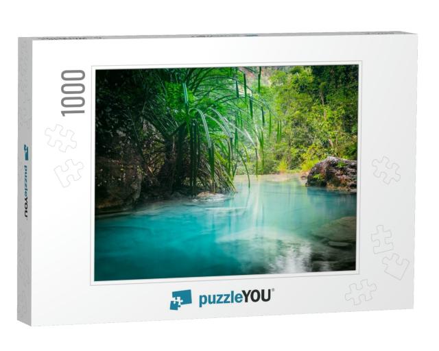 Jungle Landscape with Flowing Turquoise Water of Erawan C... Jigsaw Puzzle with 1000 pieces
