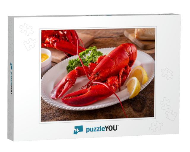 Fresh Cooked American Lobster on a Plate with Lemon... Jigsaw Puzzle