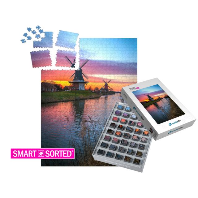 The Famous Twin Mills of Greetsiel, East Frisia At Sunris... | SMART SORTED® | Jigsaw Puzzle with 1000 pieces