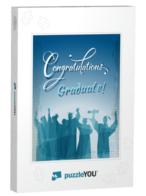 Congratulations Graduate Text with Silhouettes in... Jigsaw Puzzle