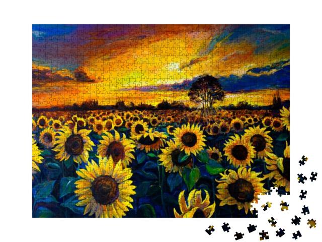 Oil Painting. Sunflower Field. Modern Art... Jigsaw Puzzle with 1000 pieces