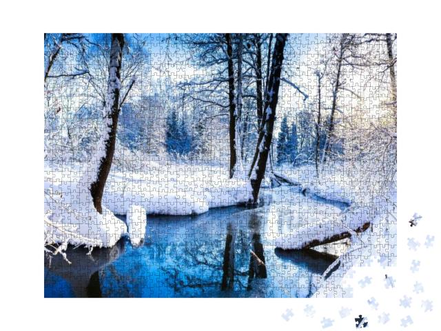 Winter Forest River Landscape in Snow Nature... Jigsaw Puzzle with 1000 pieces