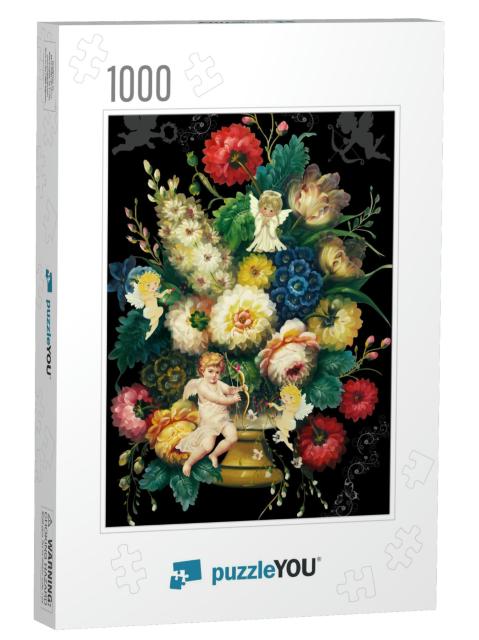High Resolution Vintage Flowers & Birds. Angels, Roses, R... Jigsaw Puzzle with 1000 pieces