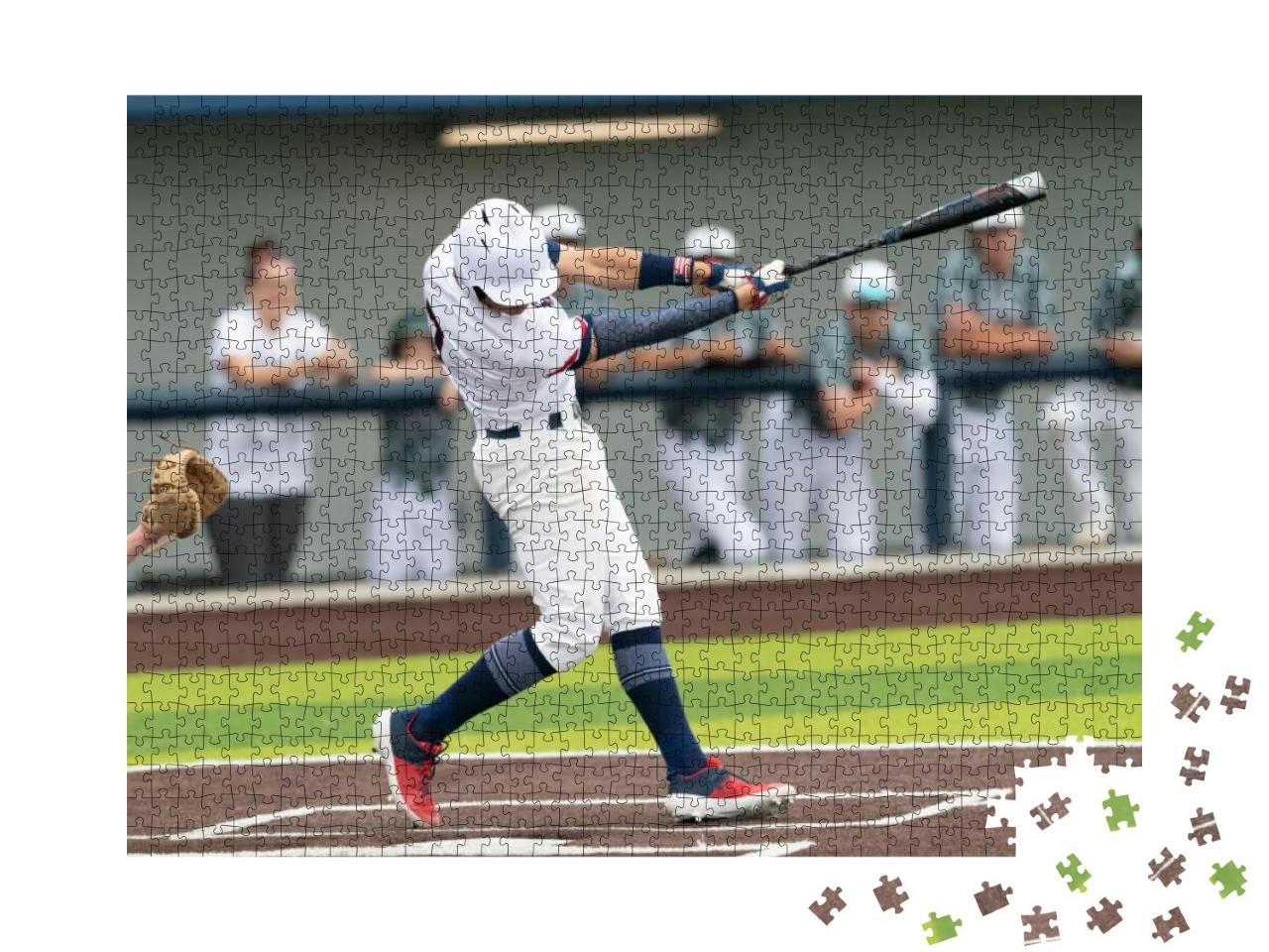Young Boy Swinging the Bat for a Hit in Baseball Game... Jigsaw Puzzle with 1000 pieces