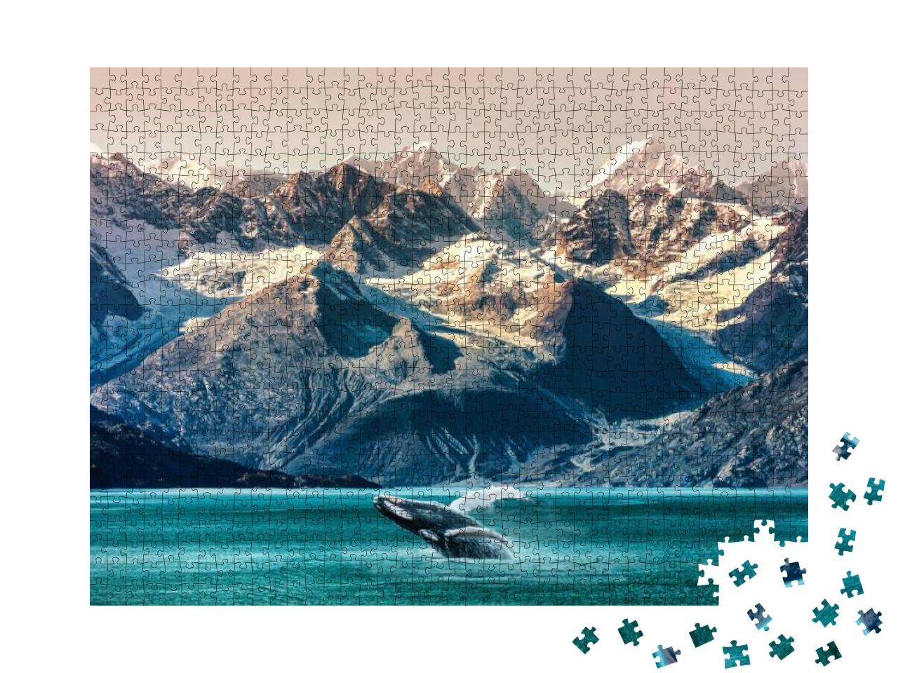 Alaska Whale Watching Boat Excursion. Inside Passage Moun... Jigsaw Puzzle with 1000 pieces