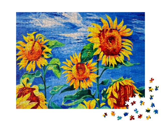 Original Artwork. Oil Painting with Sunflowers. Modern Ar... Jigsaw Puzzle with 1000 pieces