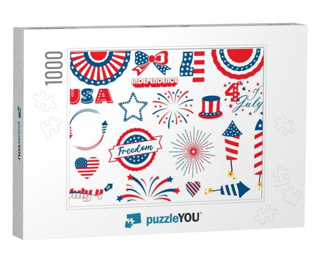 July 4th Patriotic Red/White/Blue Clipart Bundle W... Jigsaw Puzzle with 1000 pieces