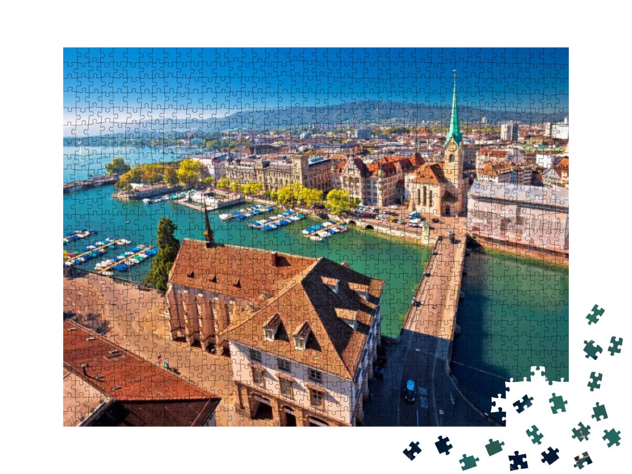 Zurich & Limmat River Waterfront Aerial View, Largest Cit... Jigsaw Puzzle with 1000 pieces