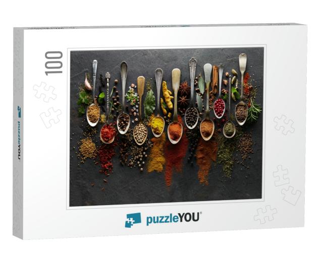 Herbs & Spices on Graphite Background... Jigsaw Puzzle with 100 pieces