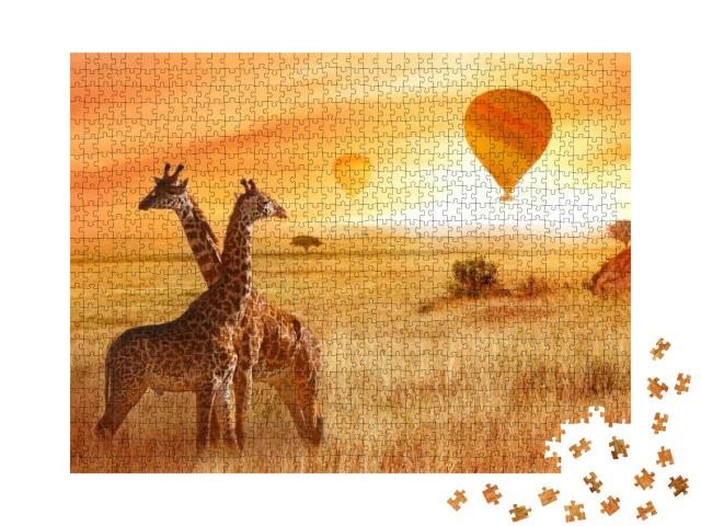Giraffes in the African Savanna Against the Background of... Jigsaw Puzzle with 1000 pieces