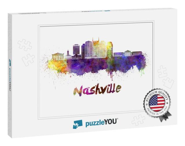 Nashville Skyline in Watercolor Splatters with Clipping P... Jigsaw Puzzle