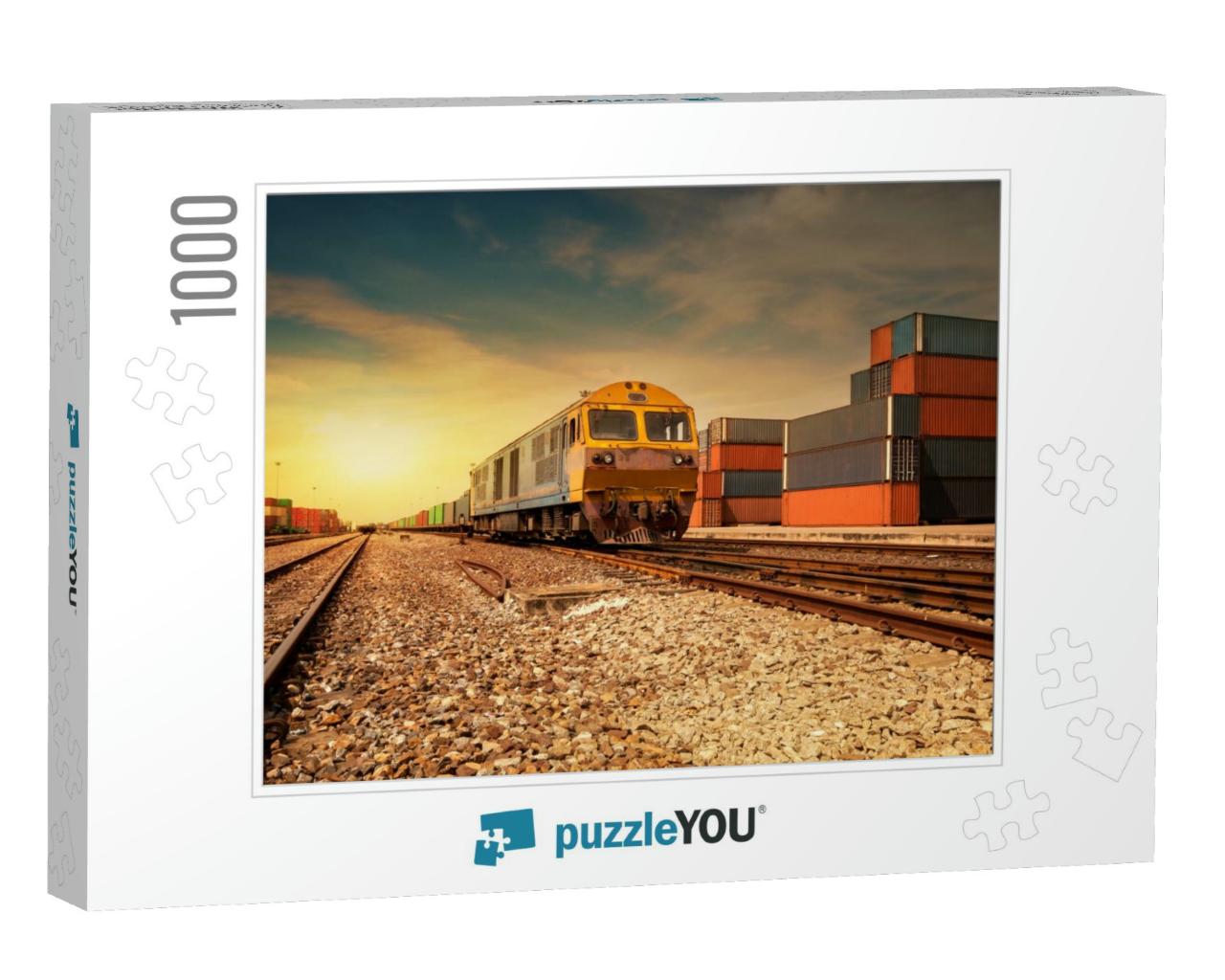 Cargo Train Platform At Sunset with Container... Jigsaw Puzzle with 1000 pieces