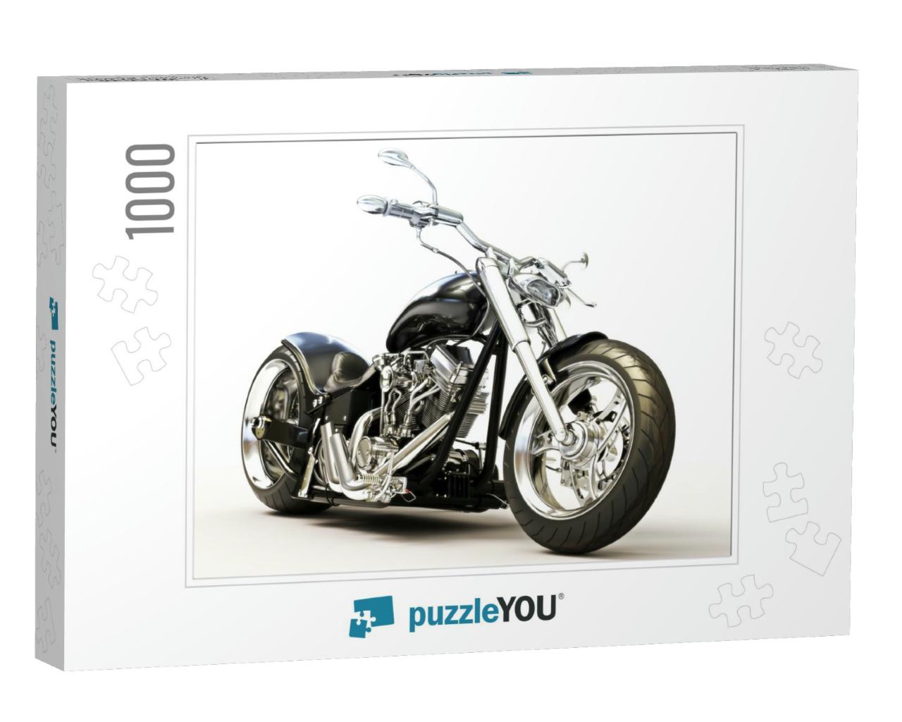 Custom Black Motorcycle on a White Background... Jigsaw Puzzle with 1000 pieces