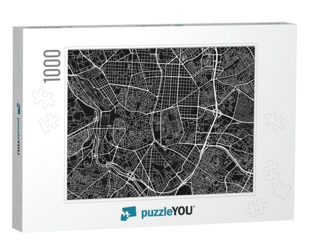 Black & White Vector City Map of Madrid with Well Organiz... Jigsaw Puzzle with 1000 pieces