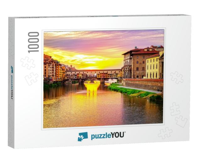 Florence Cityscape, Famous Bridge Ponte Vecchio Over Arno... Jigsaw Puzzle with 1000 pieces