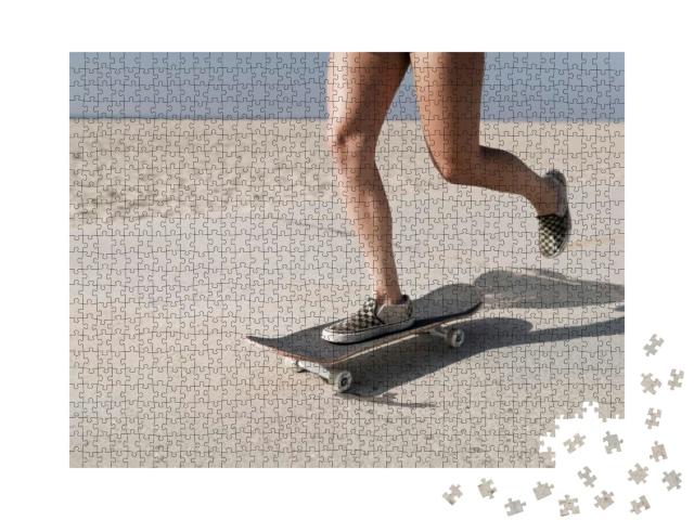 The Girl Rides a Skateboard. Legs & Skateboard Close Up... Jigsaw Puzzle with 1000 pieces