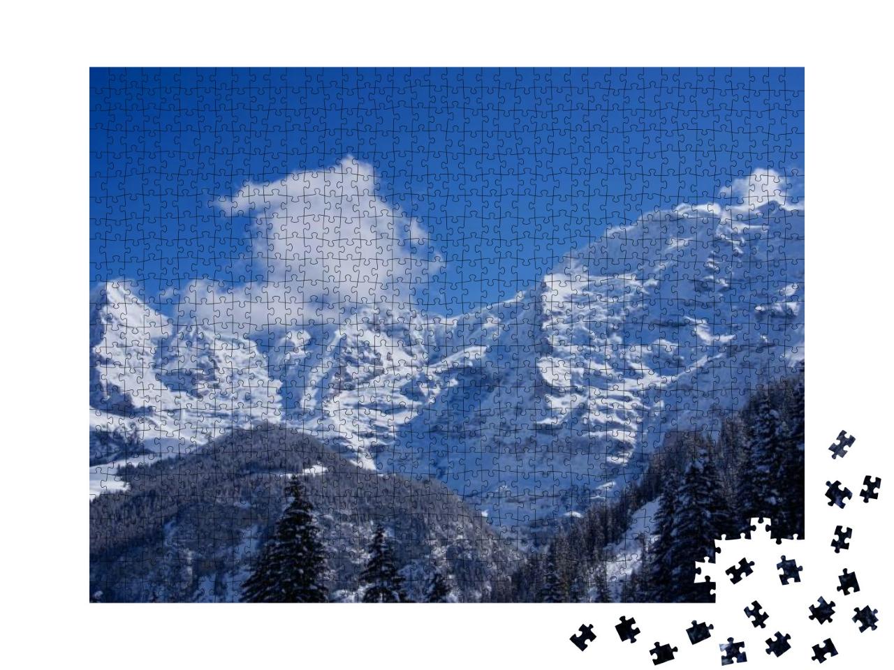 Panorama of Bernese Alps with Mountain Peaks Eiger, Moenc... Jigsaw Puzzle with 1000 pieces