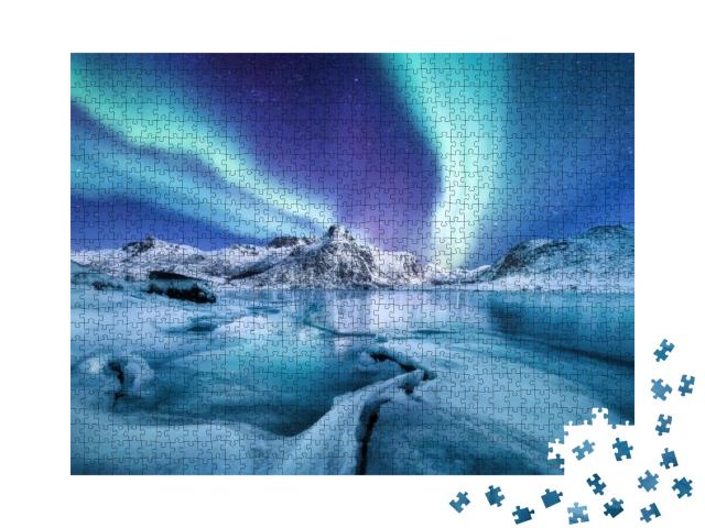 Aurora Borealis, Lofoten Islands, Norway. Northern Light... Jigsaw Puzzle with 1000 pieces