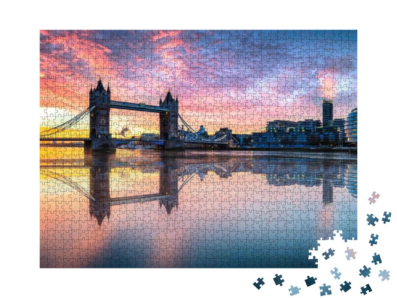 Tower Bridge with Reflections At Sunrise in London... Jigsaw Puzzle with 1000 pieces