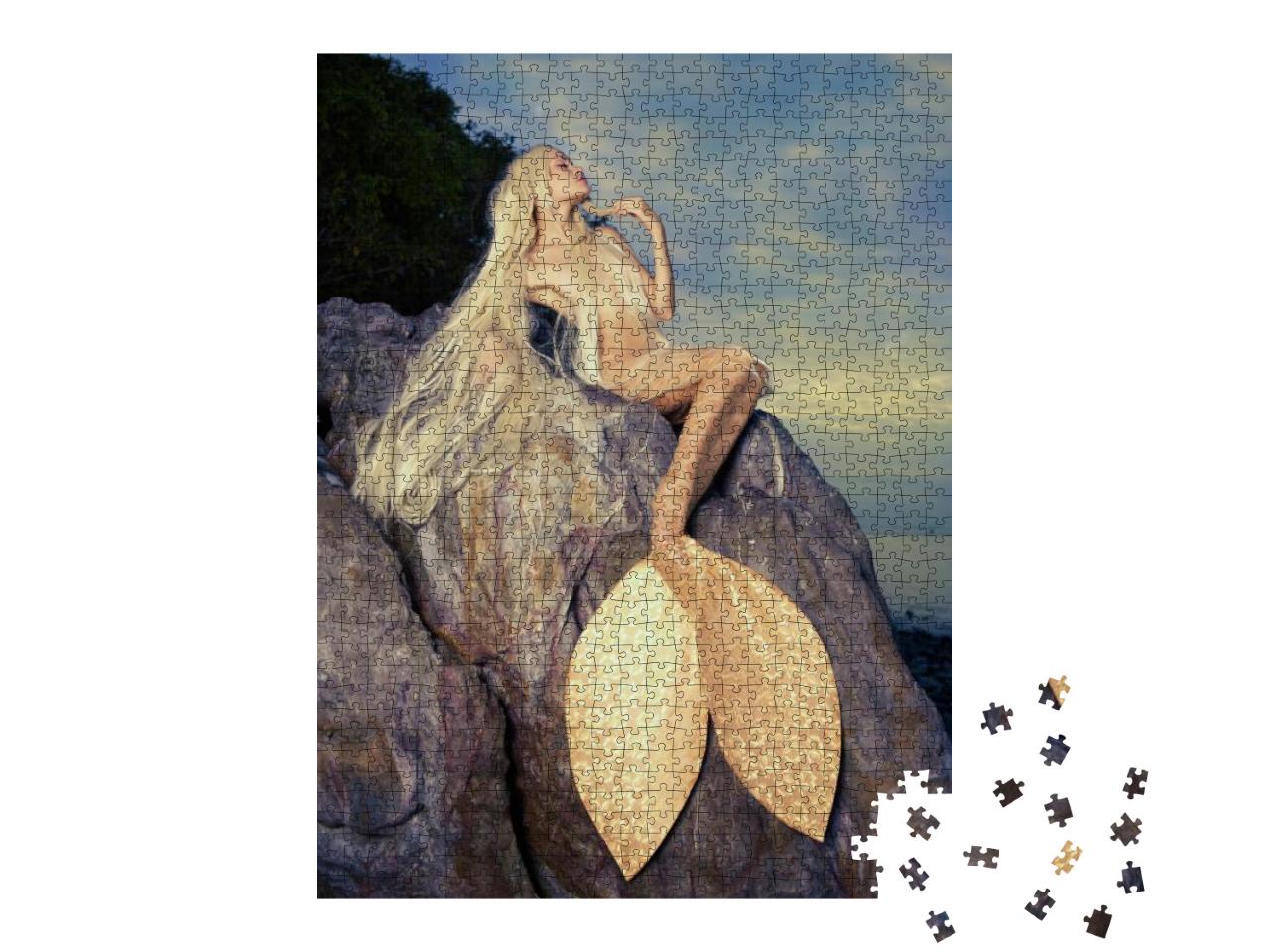Beautiful Fashionable Mermaid Sitting on a Rock by the Se... Jigsaw Puzzle with 1000 pieces
